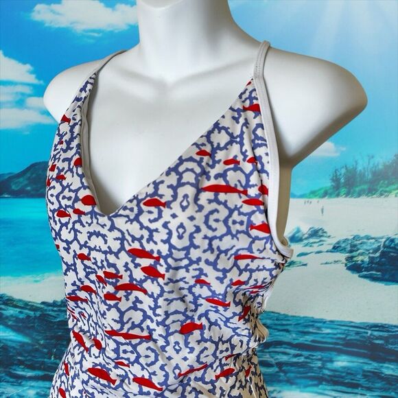 Letarte One Piece Swimsuit Maui Hawaii Made in USA Blue Red Fish Blue Coral LRG - Picture 2 of 7